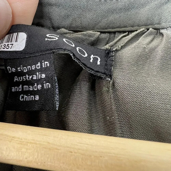 Soon Olive Army Green Midi A-line Dress Adjustable Waist Size S Gold Buttons - Picture 3 of 12